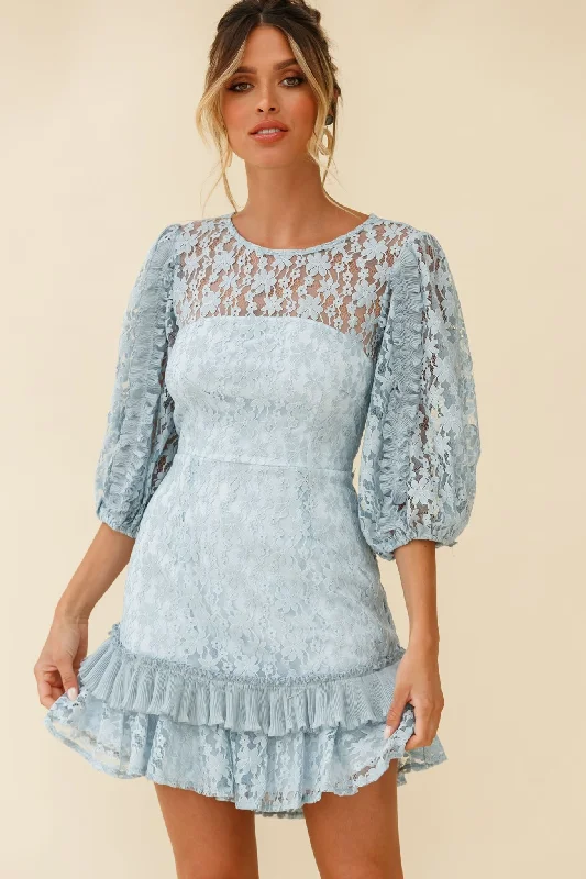 Artsy tie-dye dress-Home Again Three-Quarter Sleeve Lace Dress Blue