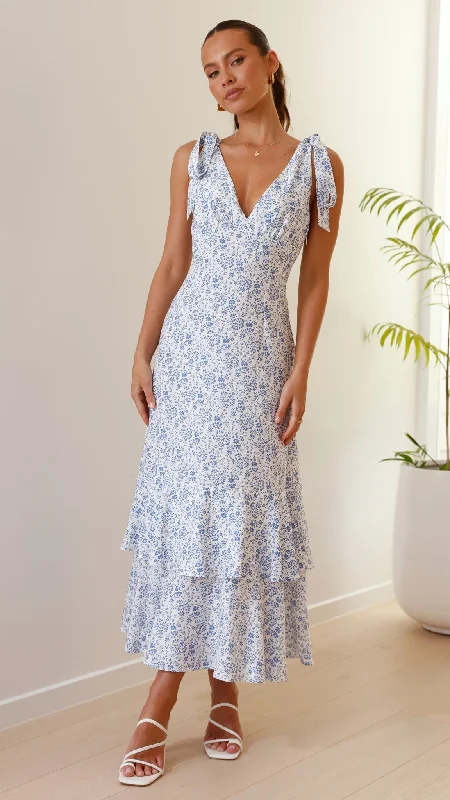 V-neck formal dress-Idana Maxi Dress - Blue Floral