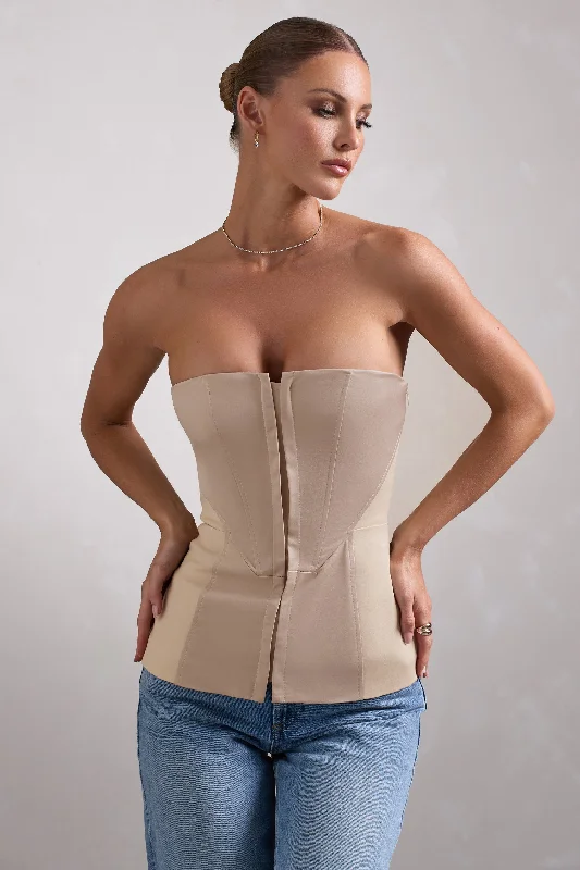 Ombre summer dress-Illusive | Stone Satin-Blend Strapless Panelled Corset Top