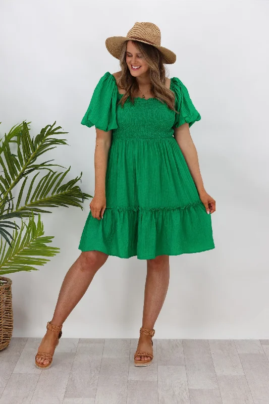 Fit-and-flare party dress-Iris Maxi Puffy Sleeve Dress Green