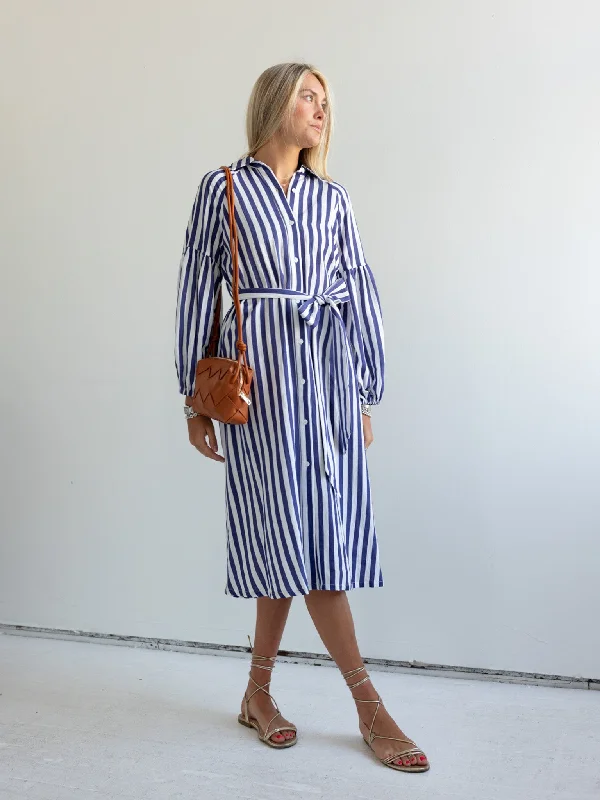 Animal print dress-Ischia Navy Stripe Dress