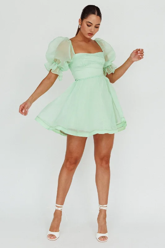 Edgy cut-out dress-I've Got Sunshine Puff Sleeve Mini Dress Mint