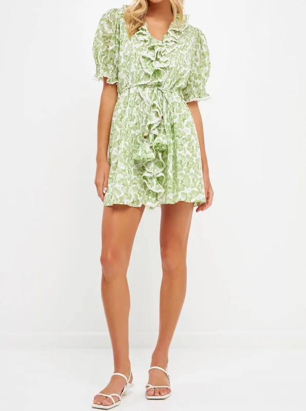 Silk pleated dress-Jade Ruffle Dress