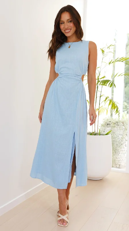 Ruched mini dress-Jamila Midi Dress - Light Blue