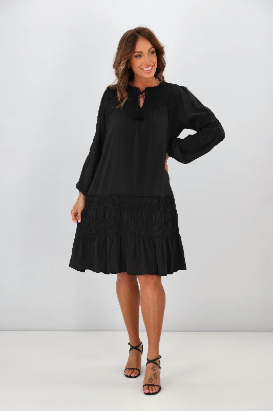 Striking plaid dress-Jane James Shirred Trixie Dress Black