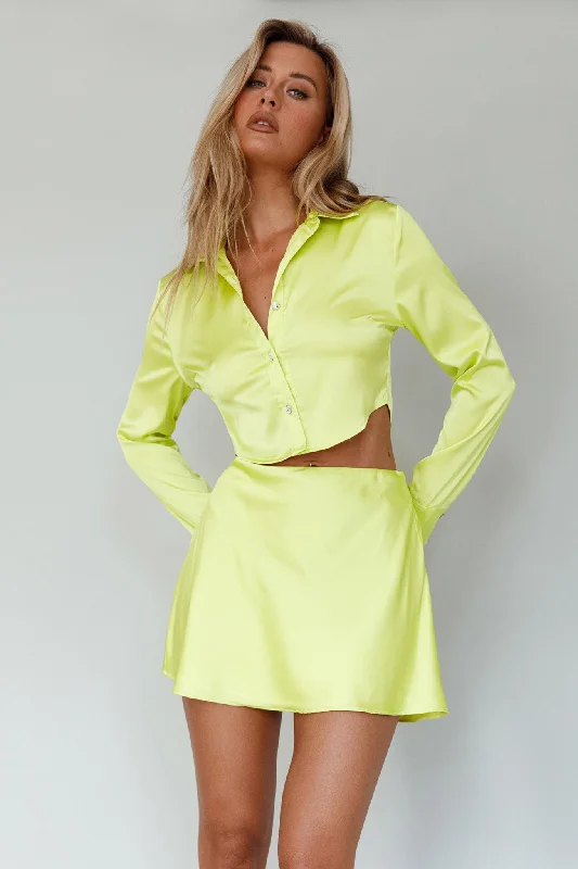 Cruise striped dress-Kari Satin Mini Skirt Lime