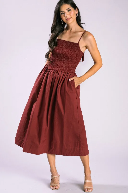 Off-shoulder prom dress-Kendall Smocked Midi Dress