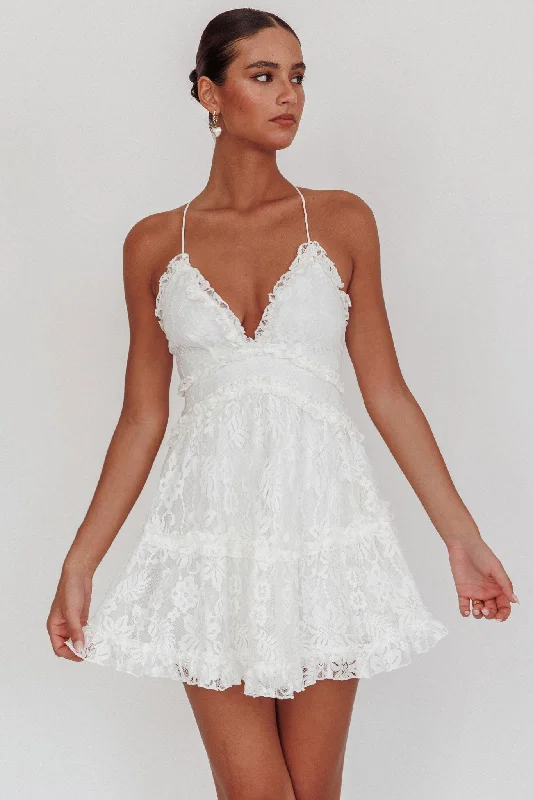 A-line summer dress-Laney Low Back Cami Strap Dress Lace White