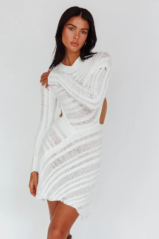 Festival tie-dye dress-Leyanne Crochet Long Sleeve Cut-Out Mini Dress Ivory