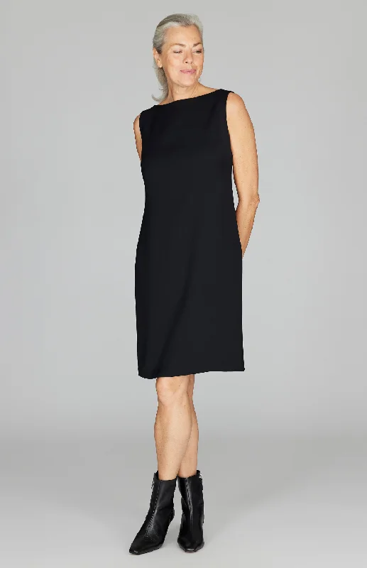 Ruched mini dress-Lustrous Crepe High Neck Sheath Dress