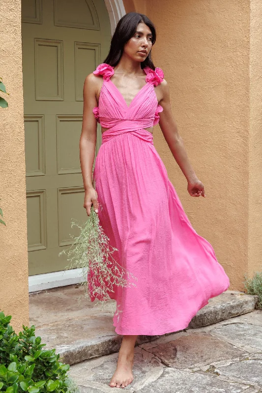 Linen resort dress-Madara Laced Back Ruffle Dress Hot Pink