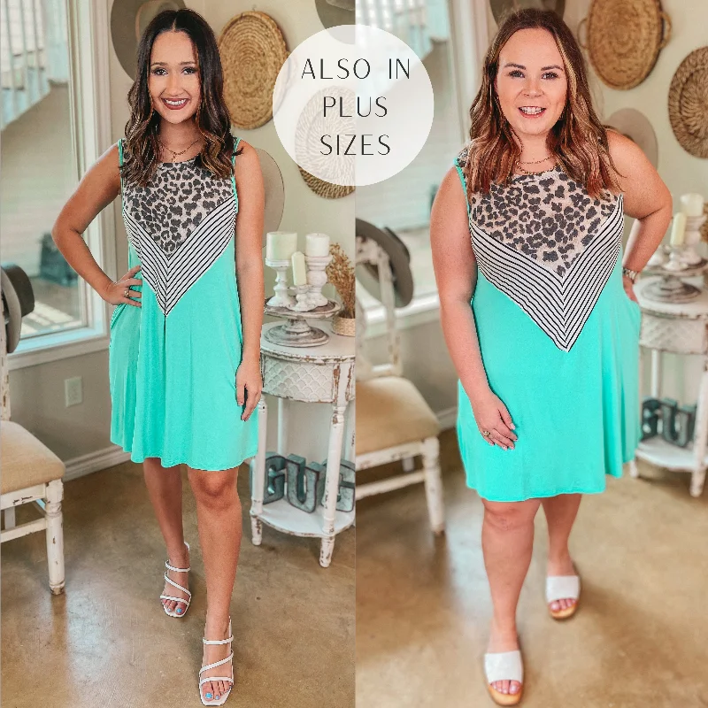 Fitted bodycon dress-Pretty in Prints Leopard and Striped Tank Top Dress in Mint