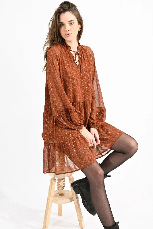 Cozy knit dress-Molly Bracken Woven Dress Rust Clarisse