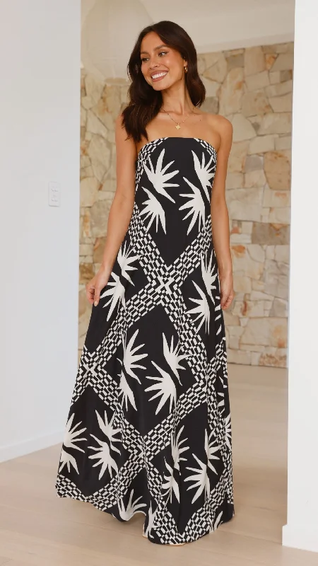 Cute babydoll dress-Nadja Maxi Dress - Kahlo Print