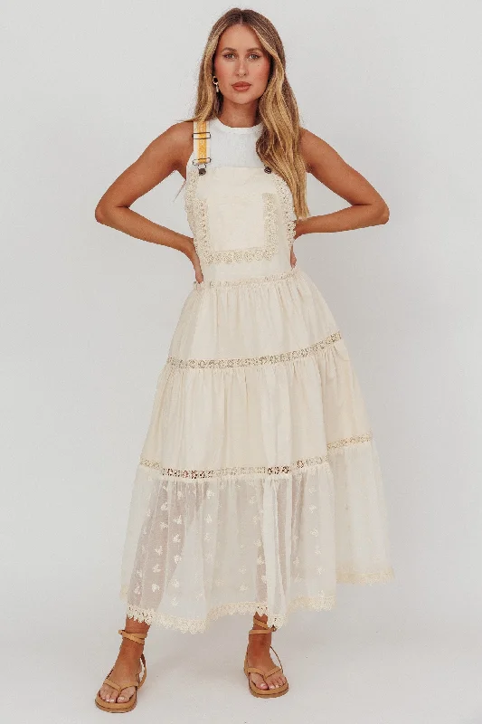 Date night sexy dress-Odeyah Lace Trim Overall Dress Champagne