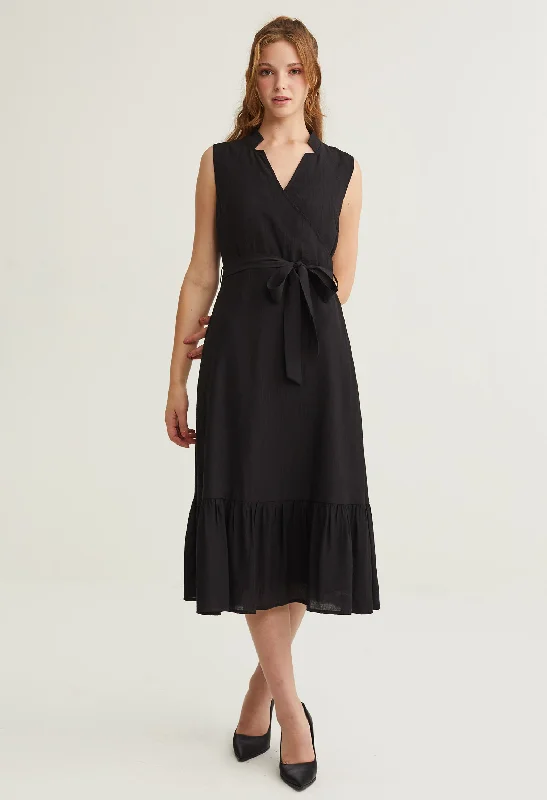 Sleek slip dress-Oriental Surplice Collar Midi Dress