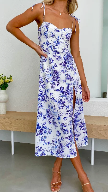 Daytime picnic dress-Laury Midi Dress - Blue Floral