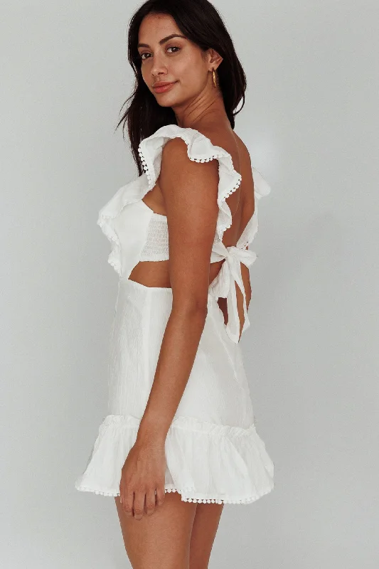 Date night lace dress-Porcia Tied Back Frill Dress White