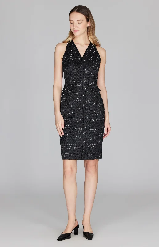 Sophisticated sheath dress-Metallic Tweed V Neck Fitted Dress