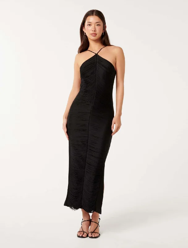 V-neck formal dress-Quinn Fringe Bodycon Maxi Dress