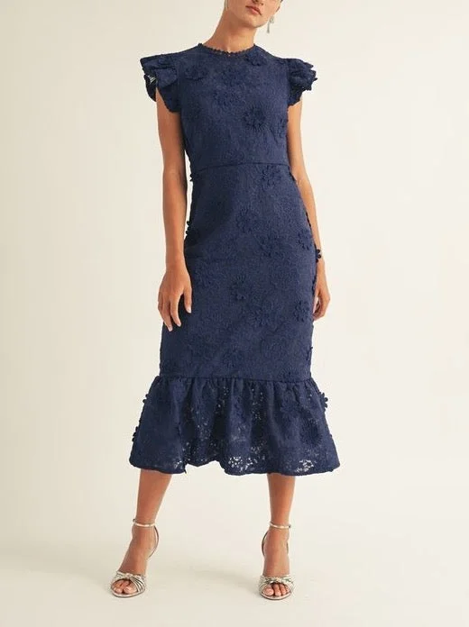 Beaded gala dress-Reese Navy Lace Dress