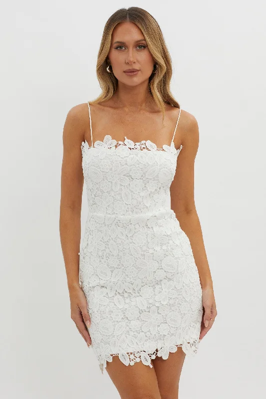 Colorblock chic dress-Reinhart Cami Strap Crochet Lace Dress White