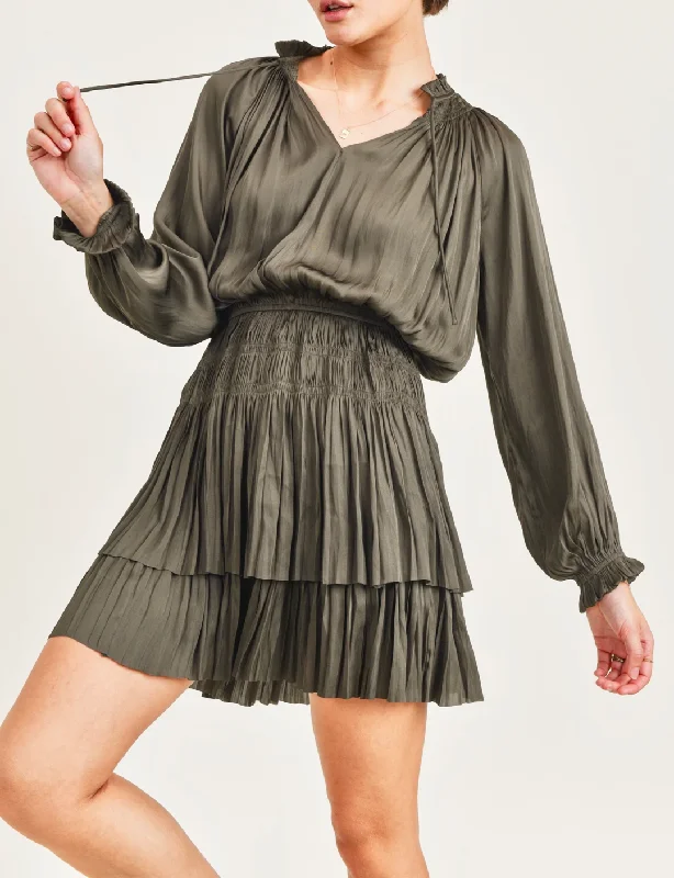 Fringe bohemian dress-Lana Smocked Waist Dress, Olive