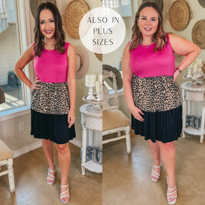 Ornate beaded dress-Right On Time Ruffle Tiered Leopard Print Block Dress in Fuchsia