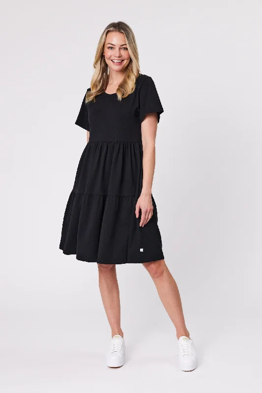 Metallic shimmer dress-Shine On Essentials Empire Line Dress Black