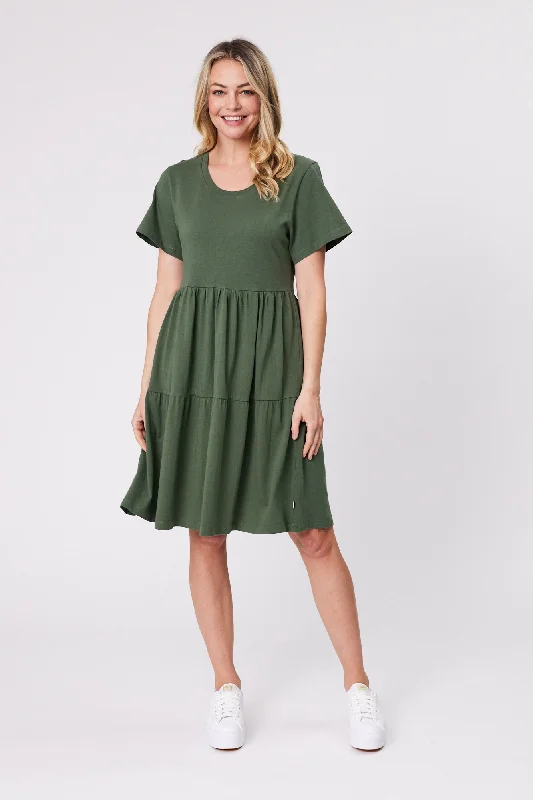 Wool winter dress-Shine On Essentials Empire Line Dress Khaki