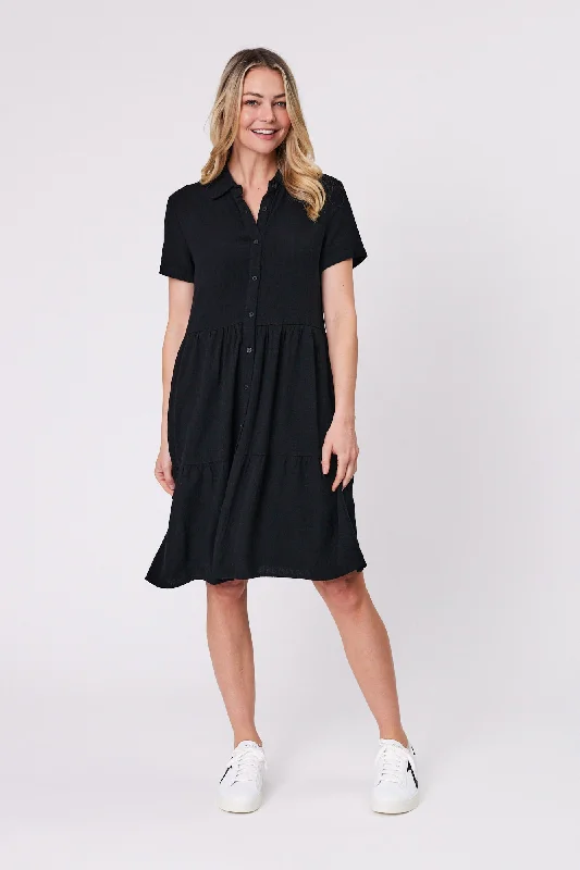 Drop-waist retro dress-Shine On Essentials Shirt Dress Black