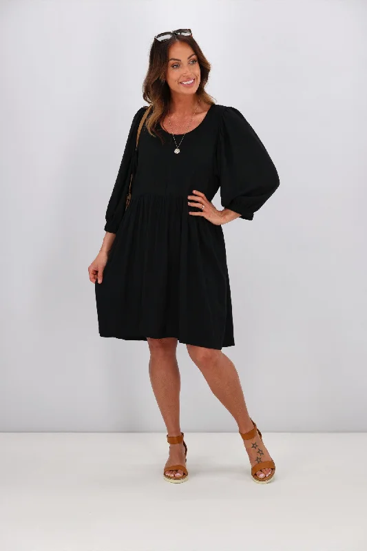 Punk studded dress-Shine On Label Blanchet Gathered Sleeve Dress Black