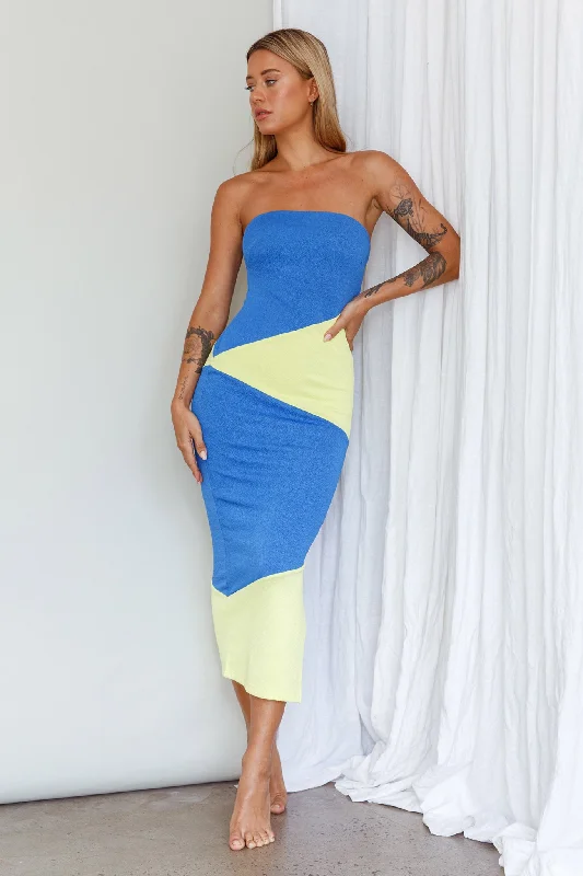 Mesh trendy dress-Shondra Crepe Texture Tube Dress Blue