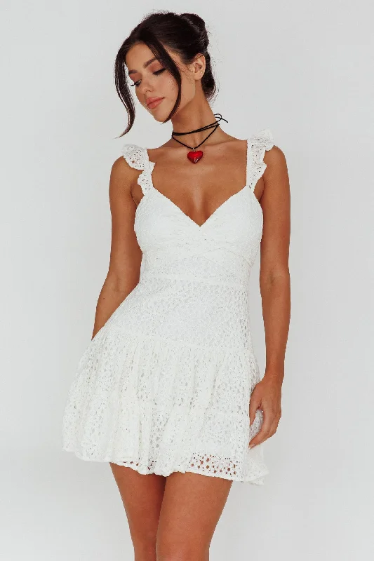 Whimsical tulle dress-Short Notice Ruffle Strap Lace Mini Dress White