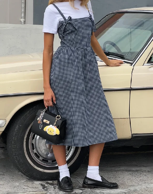 Ornate beaded dress-Sloane Midi Dress in Mini Dark Blue Gingham