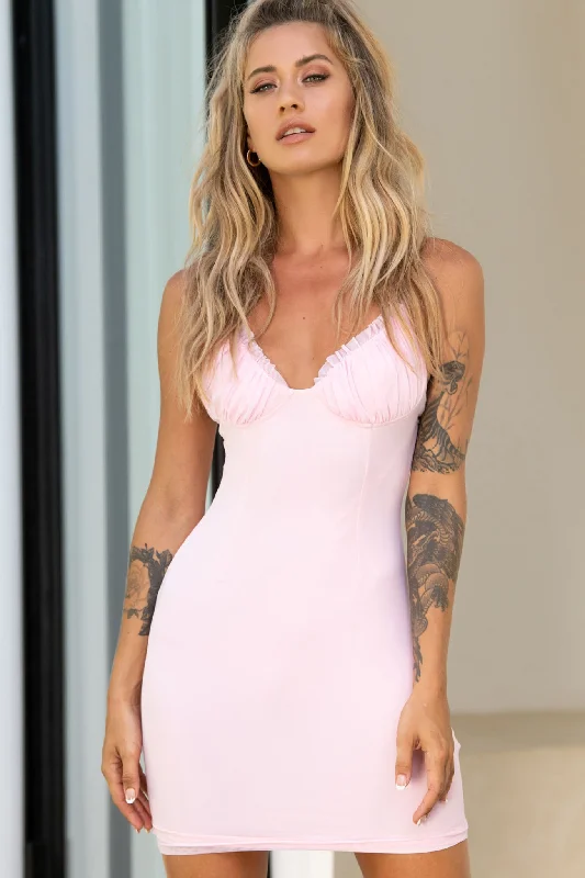 Polka dot sundress-So She Says Molded Bust Cup Mini Dress Baby Pink