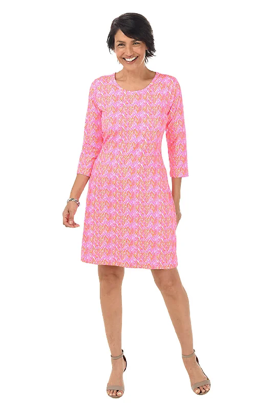 Knit tunic dress-Pink Chevron UPF50+ Travel Dress