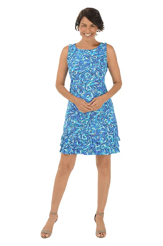 Everyday shift dress-Silver Blue Roses UPF50+ Ruffle Dress