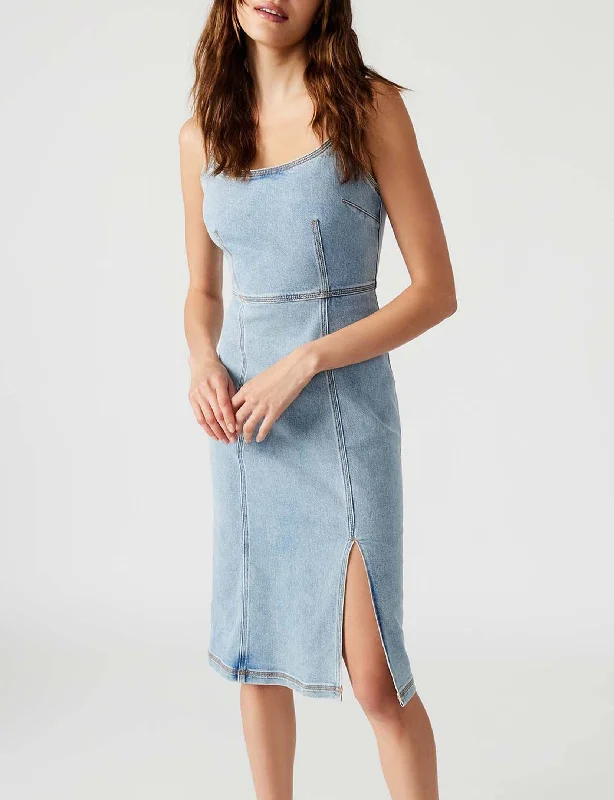 Trendy neon dress-Giselle Dress, Washed Denim