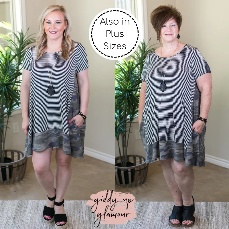 Linen resort dress-Last Chance Size Small & Medium | It's My Way Stripe and Vintage Camouflage Dress