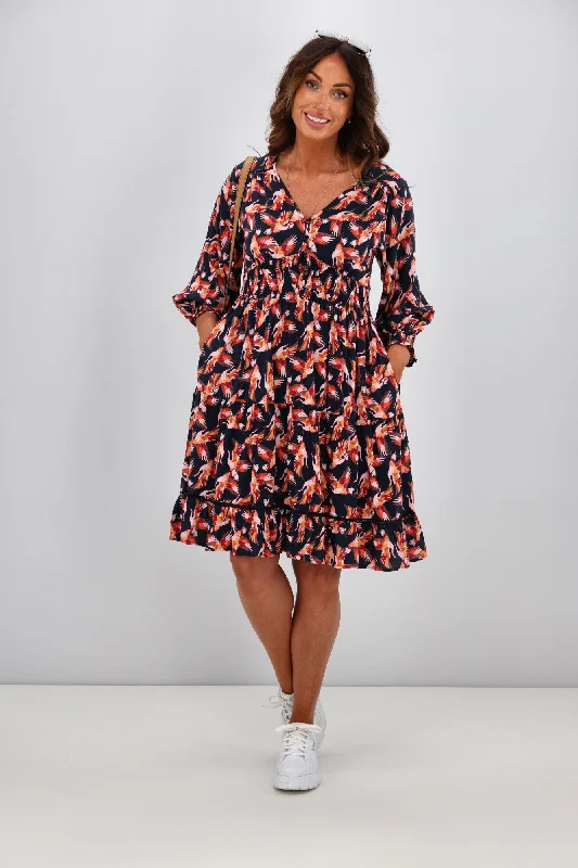 Knit cozy dress-Sunday Boho Ada Dress Bird Print Navy