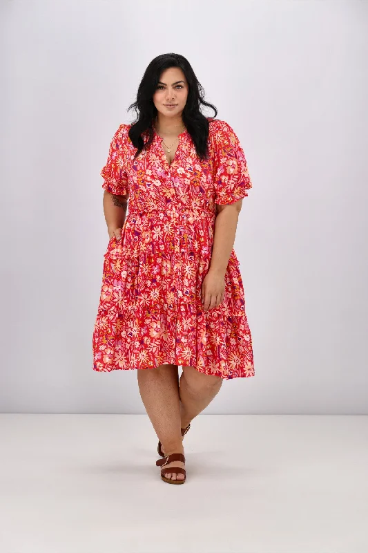 Loose tunic dress-Sunday Boho Harper Dress Red Floral