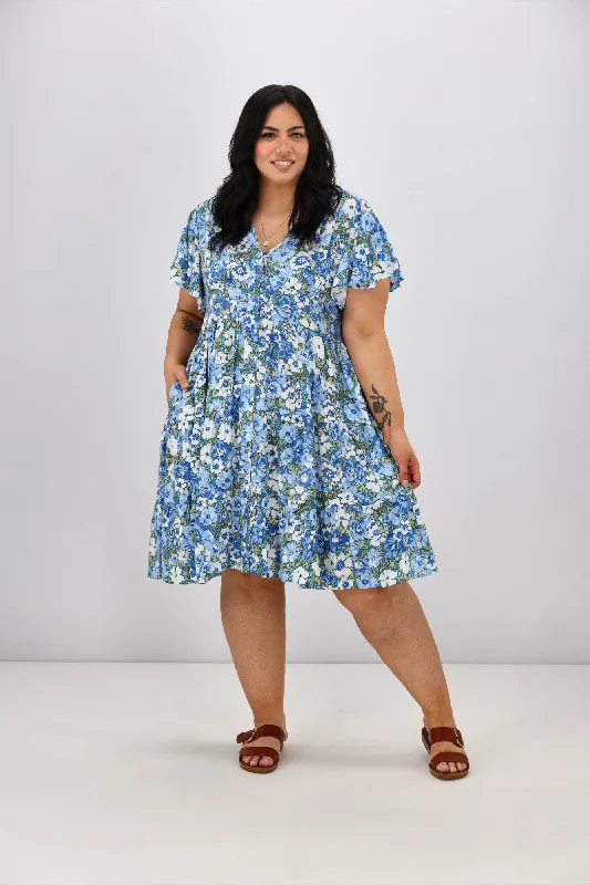 Smooth silk dress-Sunday Boho Mila Dress Blue Floral