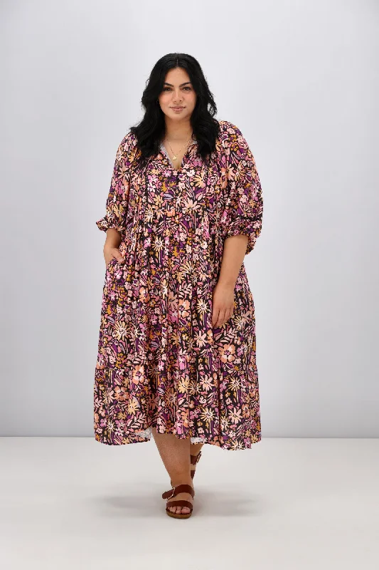 Casual denim dress-Sunday Boho Penelope Dress Black Pink Floral