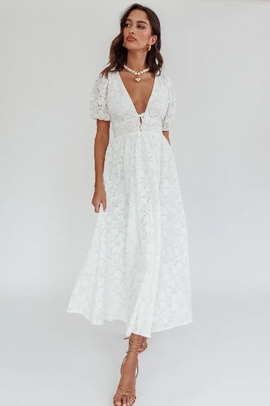 Urban street dress-Sunday Kinda Love Puff Sleeve Lace Dress White