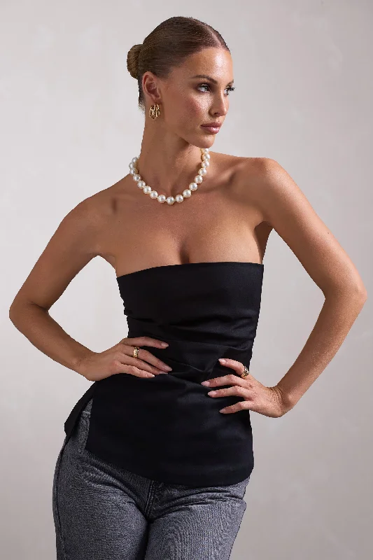 Glitter prom dress-Talk That Talk | Black Strapless Split Bandeau Top