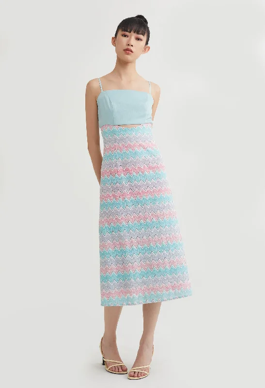 Whimsical tulle dress-Zig Zag Patterned Sleeveless Midi Dress