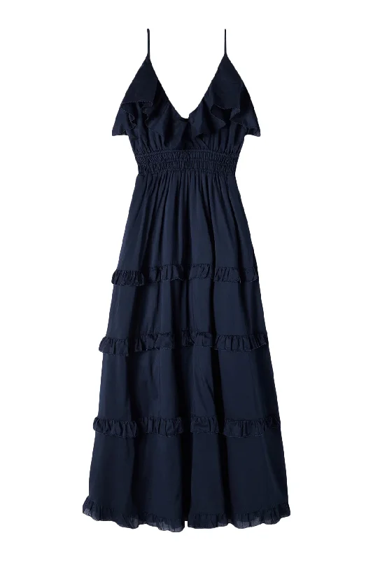 Quilted fall dress-Trovata Birds of Paradis Lisboa Dress in Navy