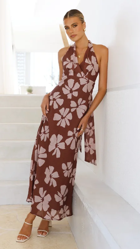 Bold animal print dress-Vallissa Maxi Dress - Brown Floral