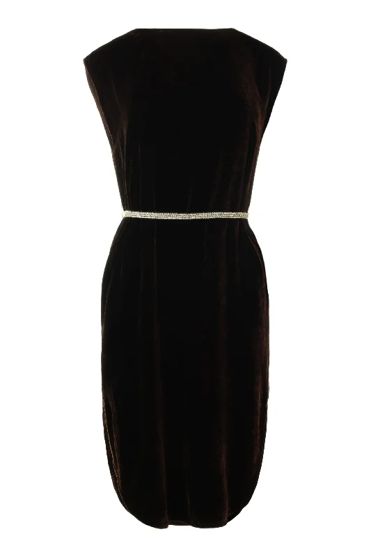 Off-shoulder prom dress-Velvet Harper Silk Velvet Dress in Burlwood